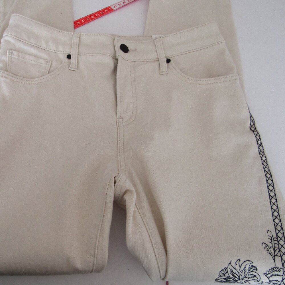 Chico's So Slimming Girlfriend Slim Leg Ankle Embroidered Stretch Jeans, 4, NWT